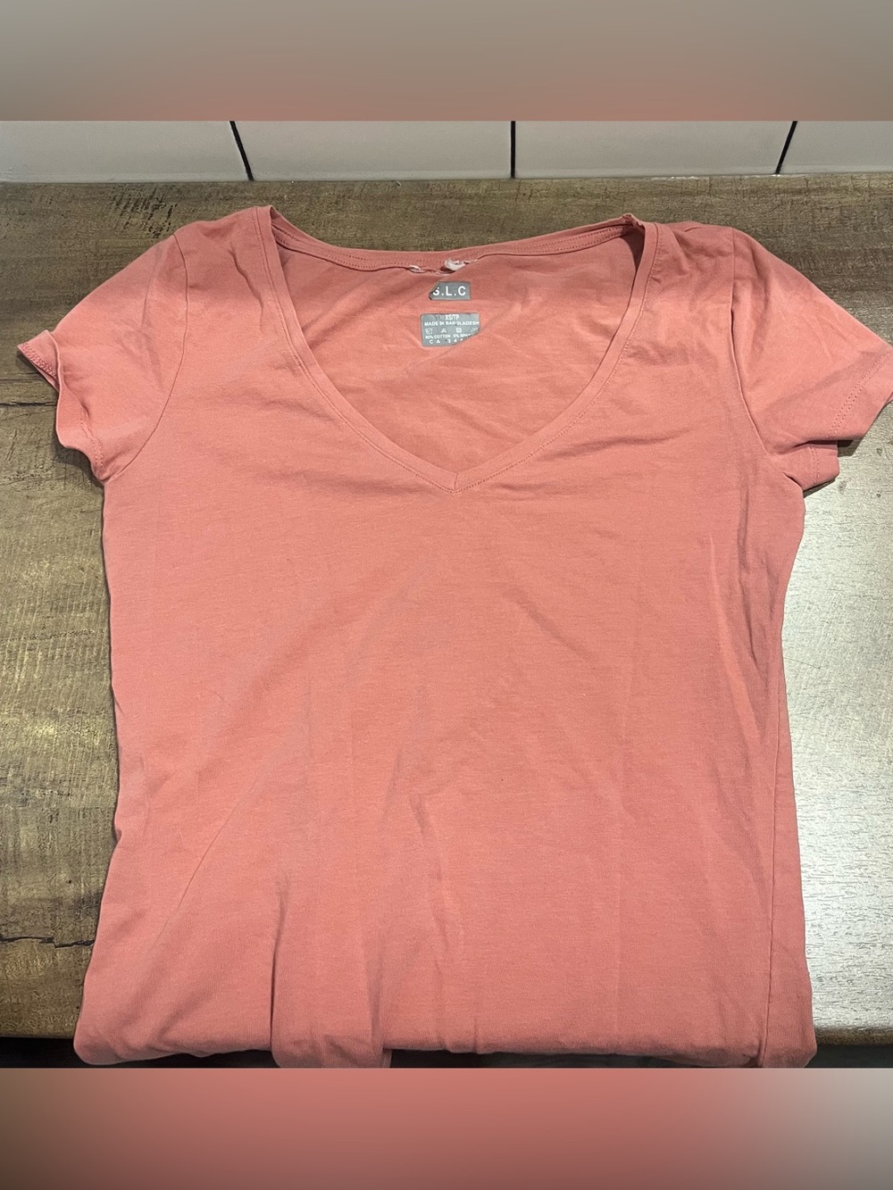 Women’s V-Neck Tee in Coral Pink